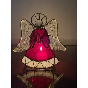 Vintage Stained Glass Angel Tea Light Candle Holder Christmas Decor Holidays